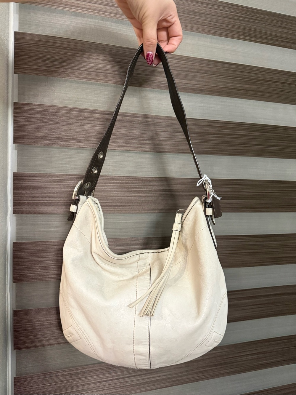 Coach Cream Hobo Bag with Dark Brown Strap